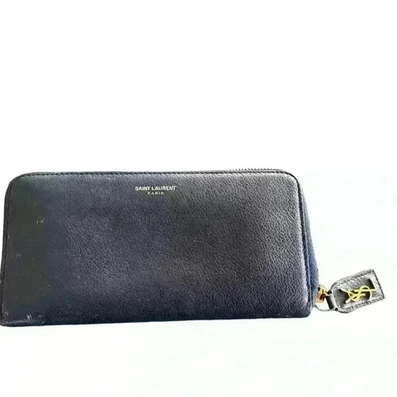 YSL Zippy Leather Long Wallet Navy Blue lovely style and great fall color - Picture 2 of 13